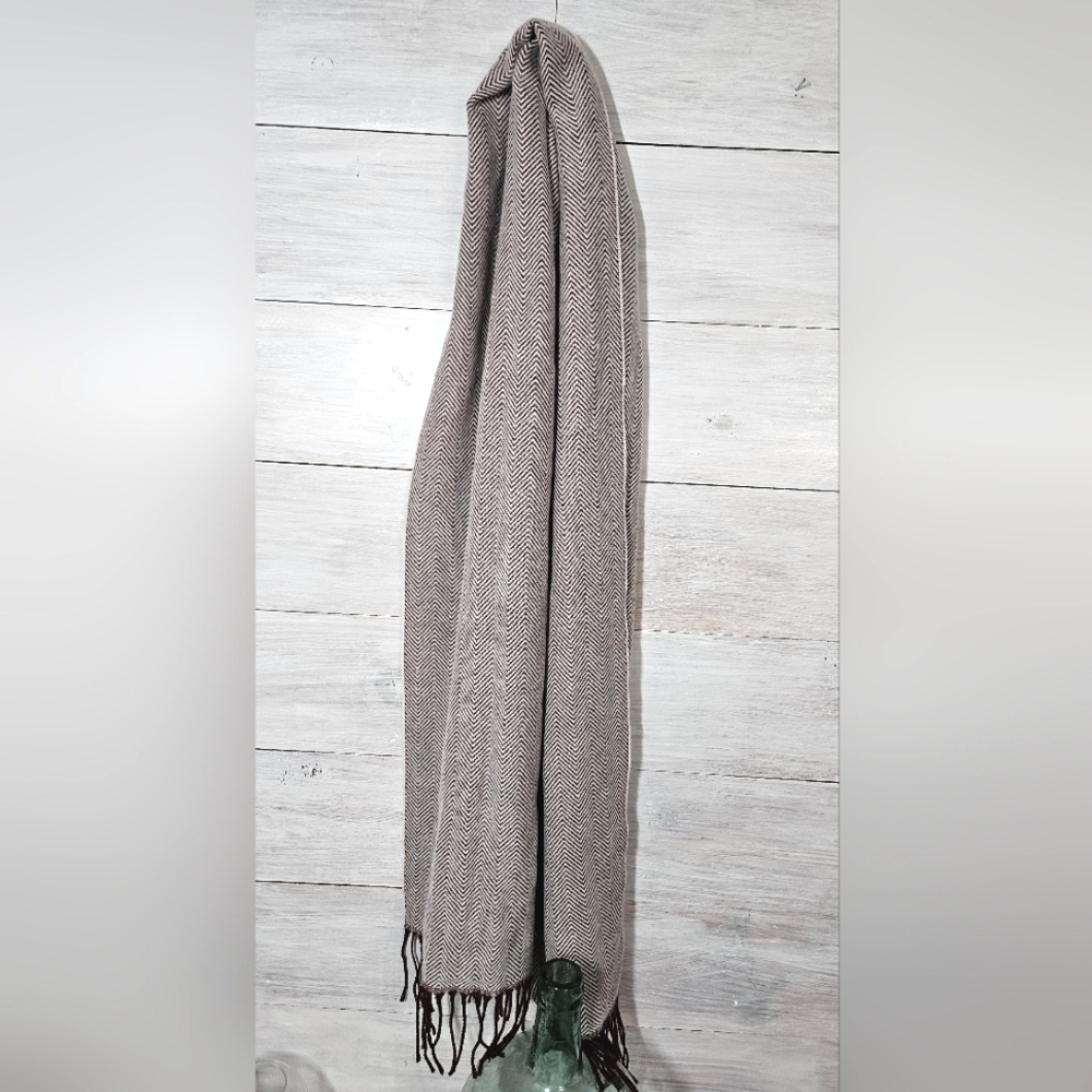 L.L Bean Scarf Brown and beige Herringbone Pattern